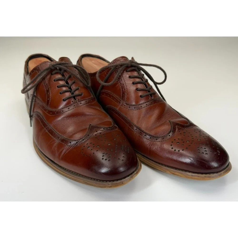 STACY ADAMS Mens Casual Dress Shoes Brown Leather Oxfords Brogue Sz Size 10M